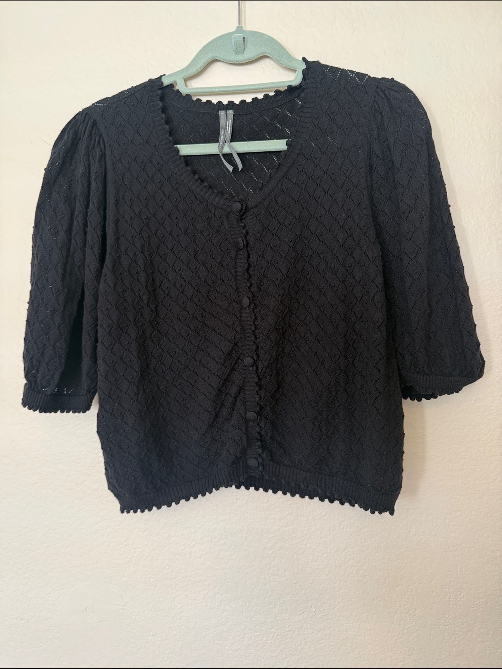 Black Textured Knit Button-Front Women's Top